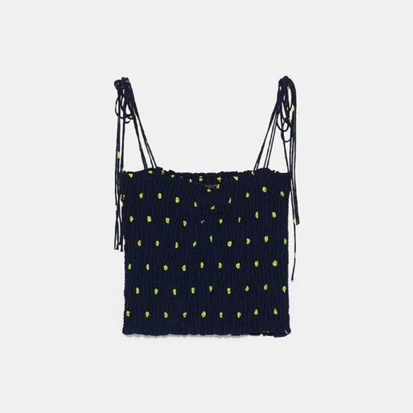 Zara Ruched Polka Dot Tie-Strap Shirt - Picture 2 of 6